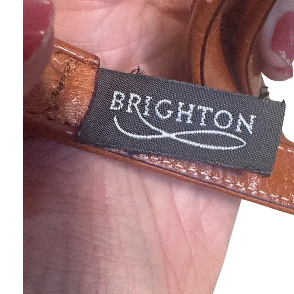 Brighton Womens Tan Leather Beaded Southwestern Geometric Boho Belt Slim Small - Picture 2 of 4